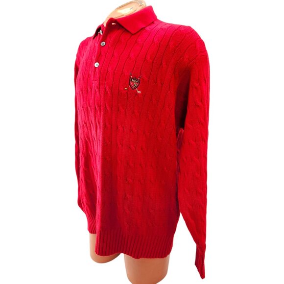 Ralph Lauren Polo Mens Cable Knit Sweater Red Cotton Button Up Long Sleeve Med. - Picture 5 of 12